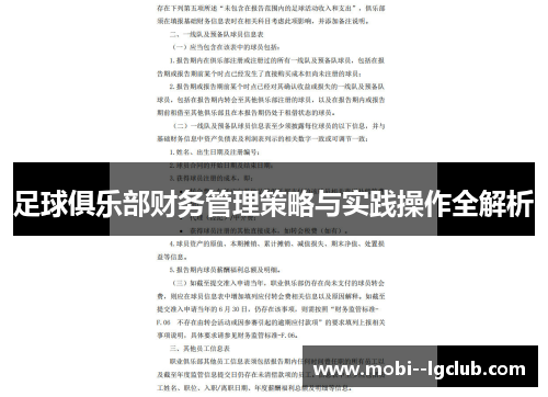 足球俱乐部财务管理策略与实践操作全解析